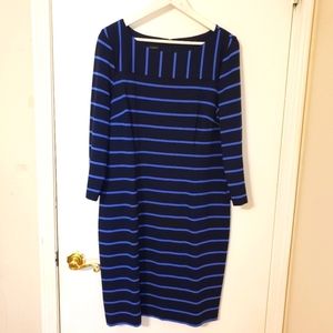 Talbots Dark Blue Striped Dress Nautical Boatneck Size 14